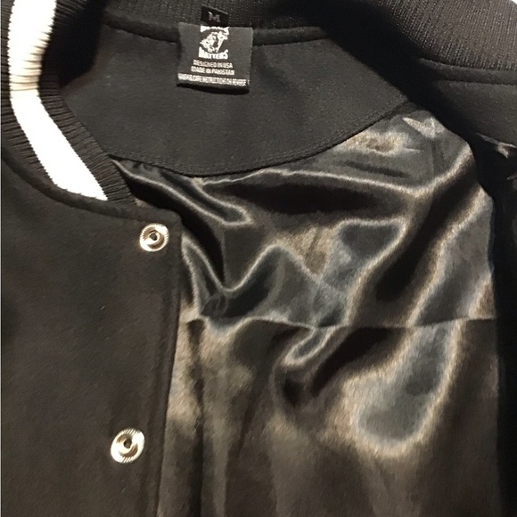 Black Matter Varsity Jacket with Leather Sleeves - Picture 5 of 6